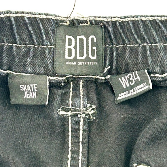BDG Urban Outfitters Skate Jean W34 Black Contrast Stitch Cargo Pants Mens - Picture 2 of 5